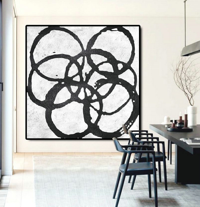 Handmade Large Contemporary Art,Oversized Minimal Black And White Painting - Hand Painted Acrylic Painting